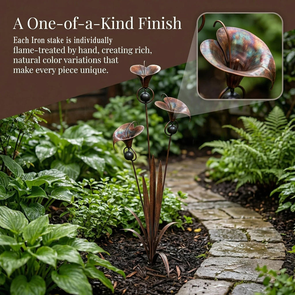 Copper Calla Lily Garden Stake with Bells – Elegant Outdoor Chime Decor 🌿