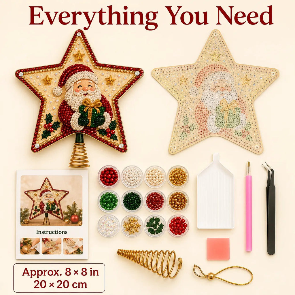 Christmas Pearl Diamond Art Tree Topper DIY Kit | Complete Set with Printed Base, Pearl & Crystal Pieces, Application Tools & Step-by-Step Guide Included 💕