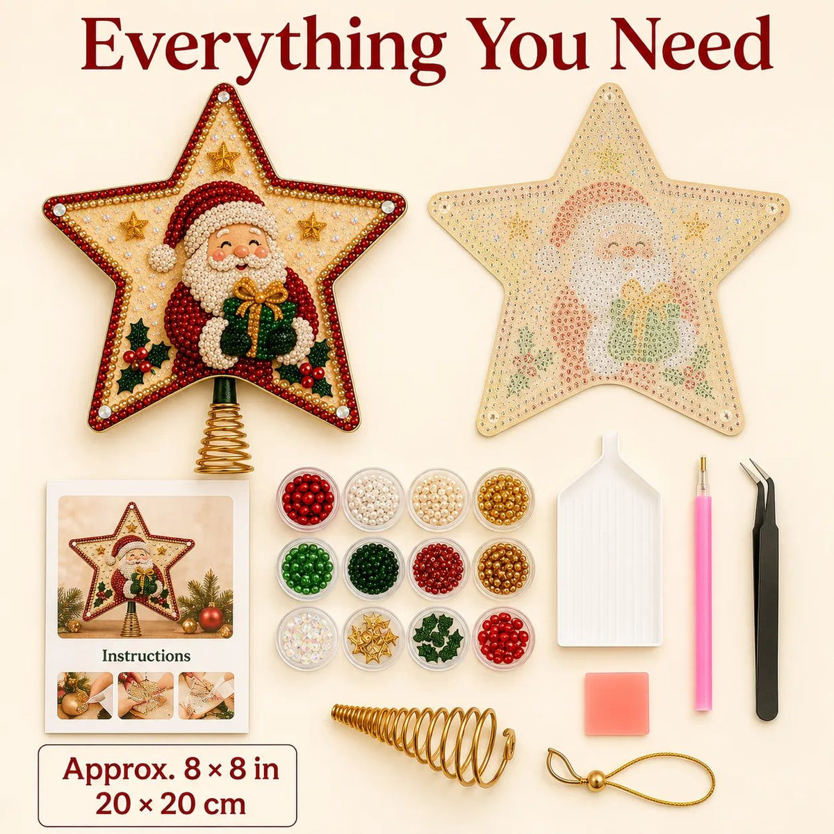 Christmas Pearl Diamond Art Tree Topper DIY Kit | Complete Set with Printed Base, Pearl & Crystal Pieces, Application Tools & Step-by-Step Guide Included 💕