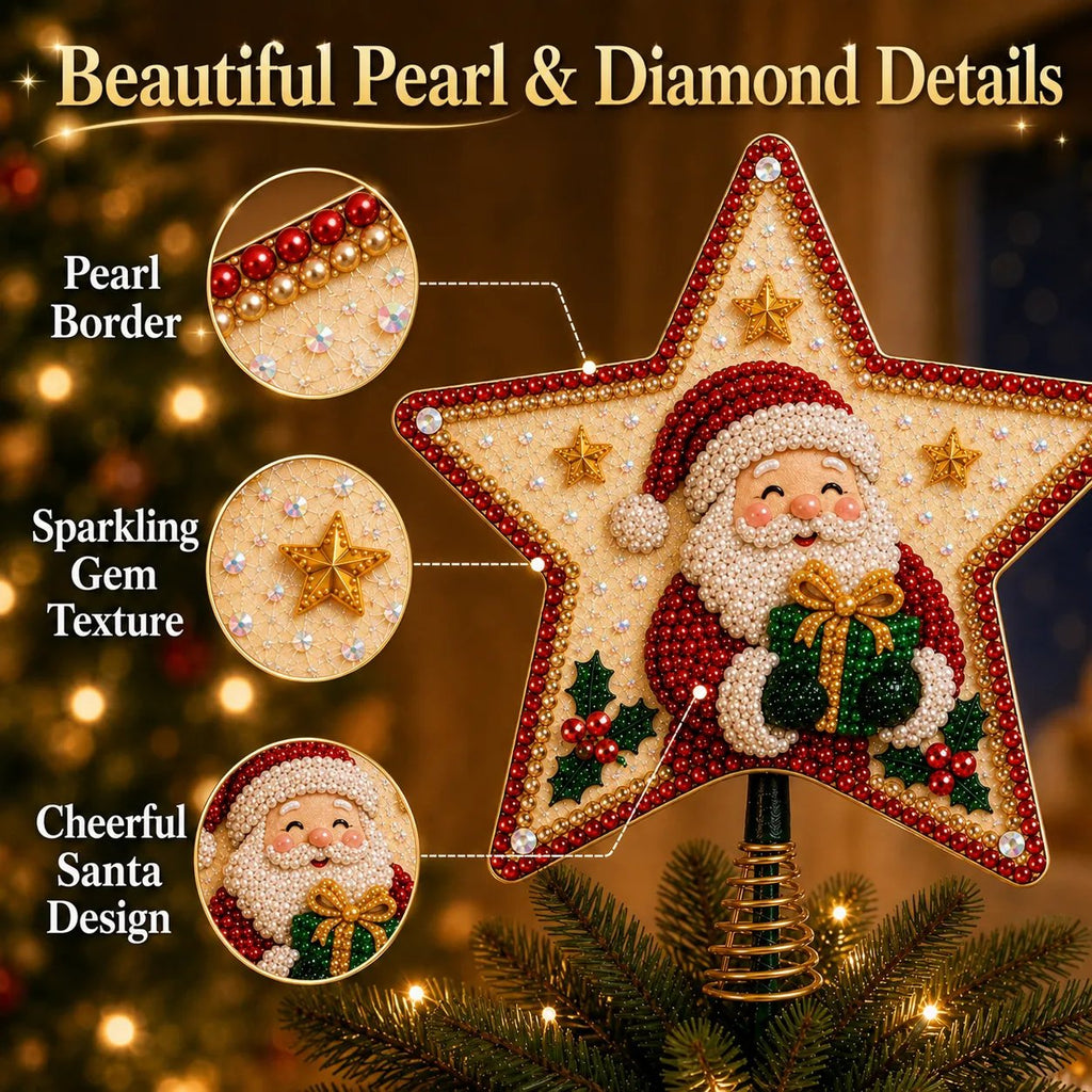 Christmas Pearl Diamond Art Tree Topper DIY Kit | Complete Set with Printed Base, Pearl & Crystal Pieces, Application Tools & Step-by-Step Guide Included 💕
