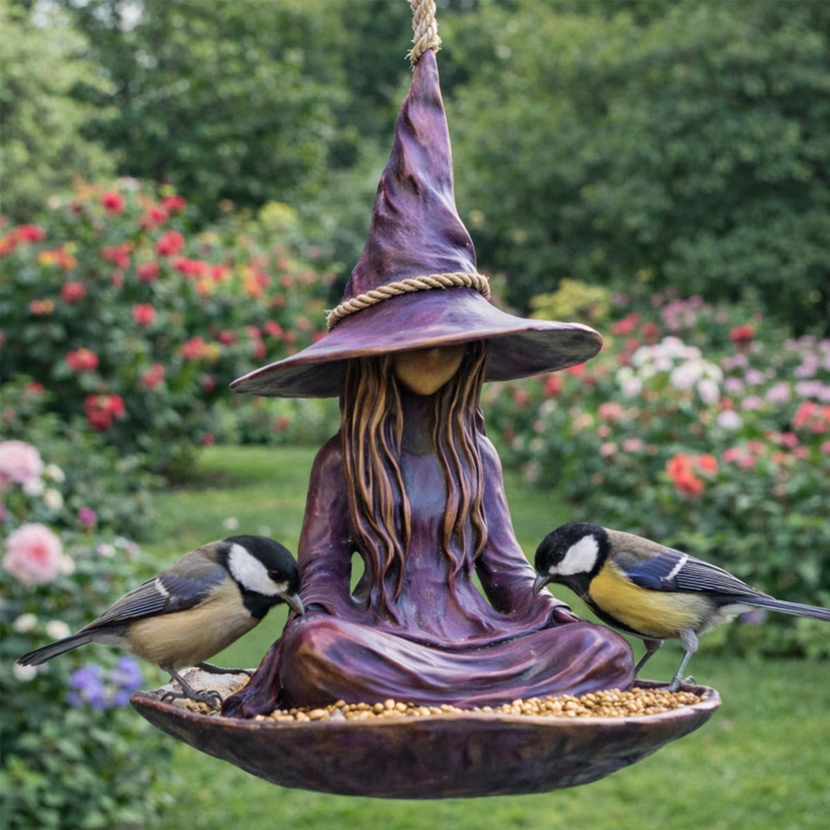 Meditating Witch Garden Bird Feeder