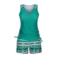 Women's Tummy Control Tankini Set with Built-In Bra – Flattering Boho Swimwear with Shorts