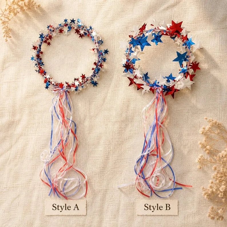 Sparkling Americana Star Crown with Flowing Ribbons 🇺🇸✨ | Patriotic Hair Accessory