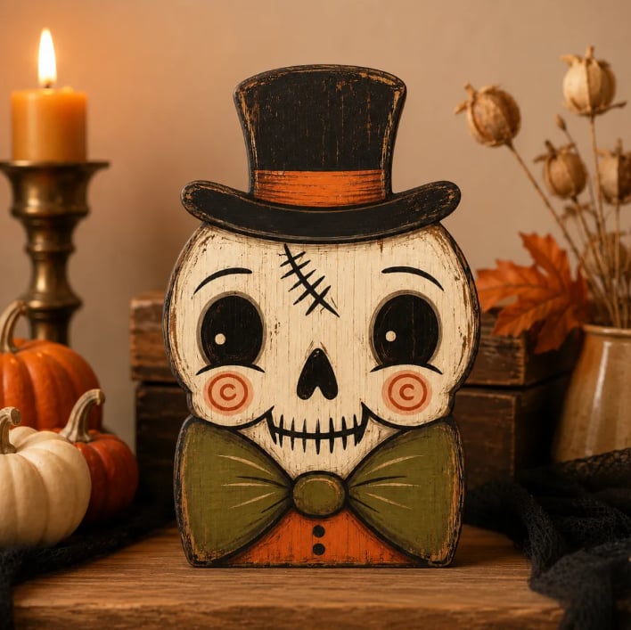 🎃Handmade Vintage Halloween Wooden Character Tabletop Decor