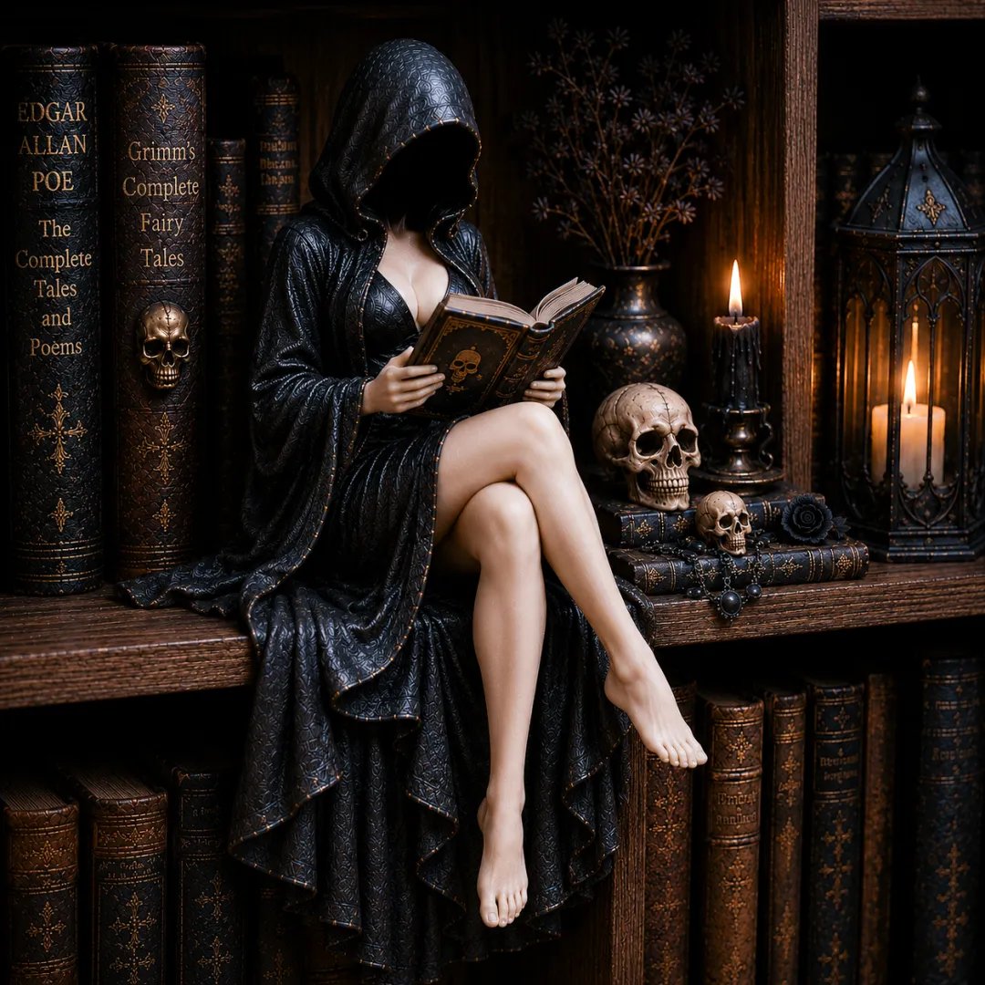 Gothic Hooded Reader Figurine – Dark Academia Bookshelf Decor