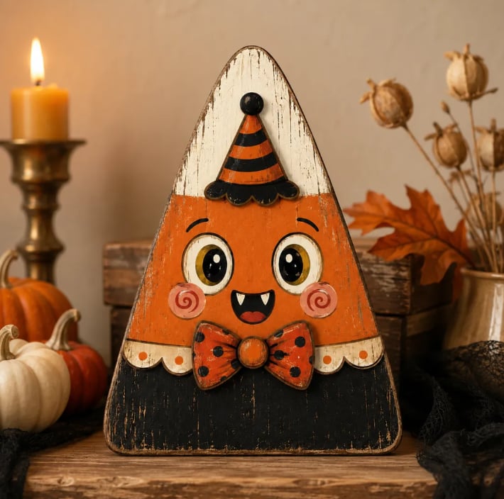 🎃Handmade Vintage Halloween Wooden Character Tabletop Decor
