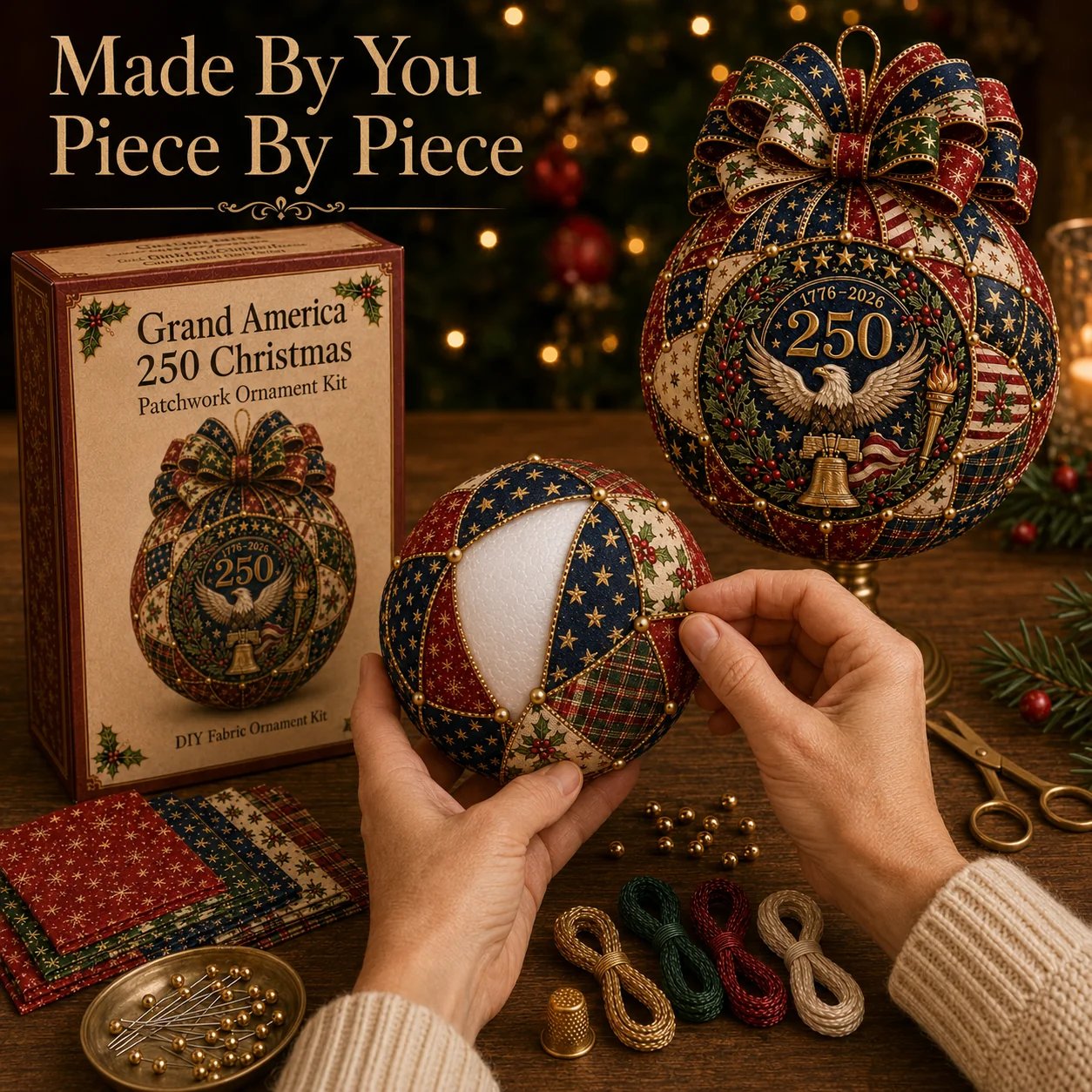 ❤️Beginner-Friendly🎄 USA 250th Anniversary Christmas Patchwork Ornament DIY Kit