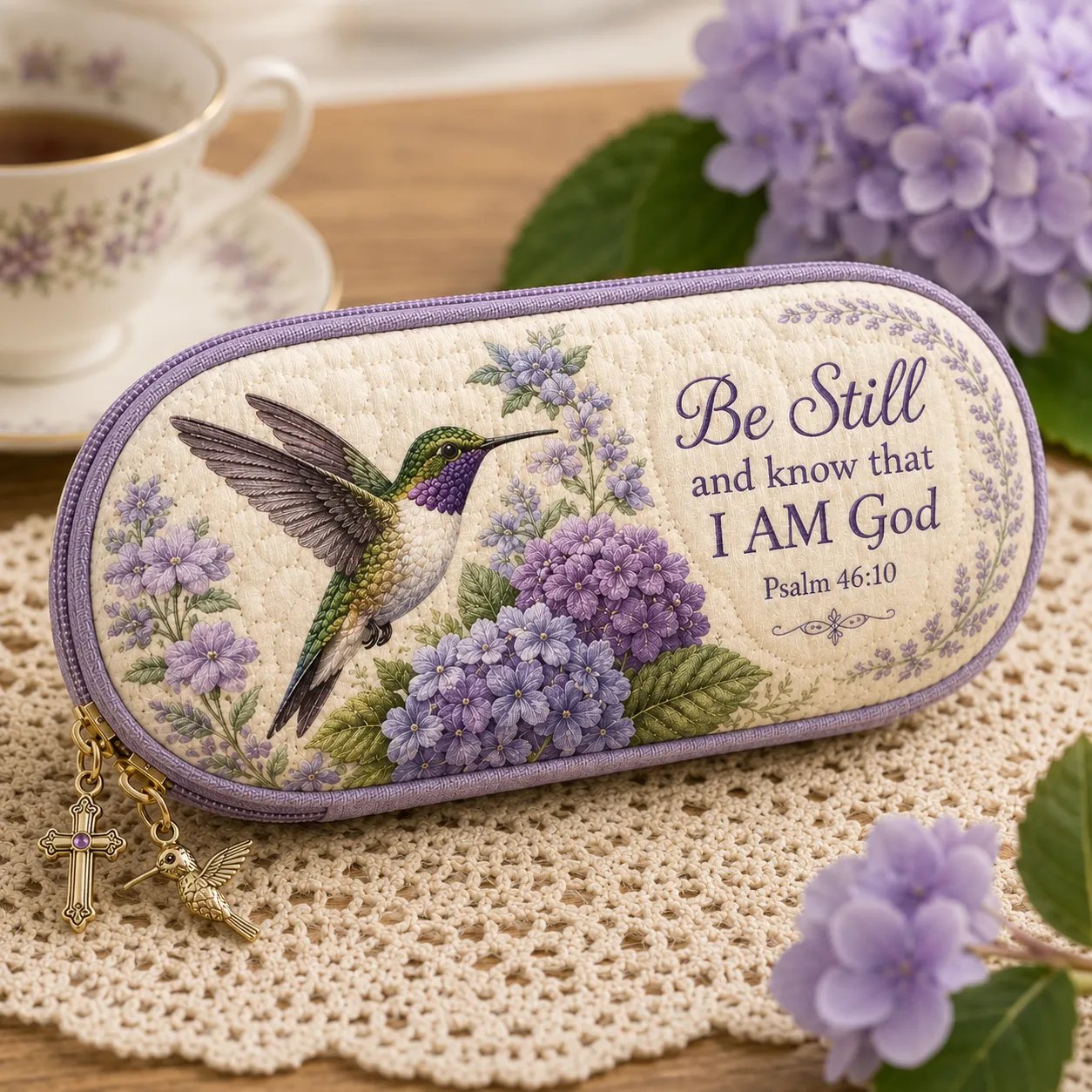 💜Be Still Hummingbird Quilted Glasses Case