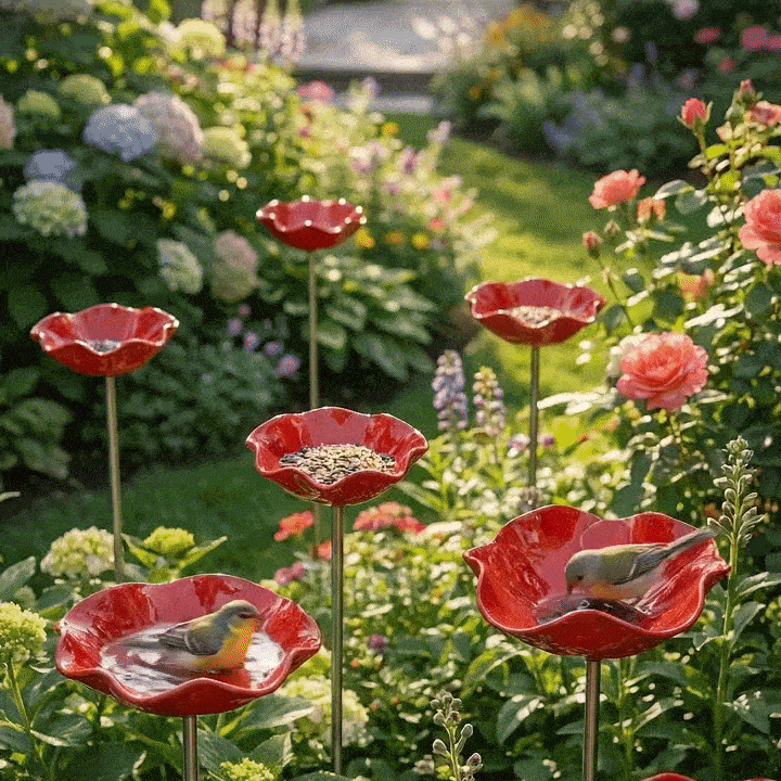Handmade Metal Flower Garden Stake – Bird Bath & Outdoor Decor for Nature Lovers 🌸