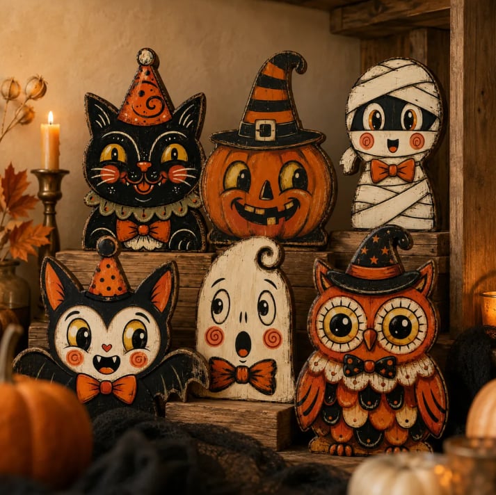 🎃Handmade Vintage Halloween Wooden Character Tabletop Decor