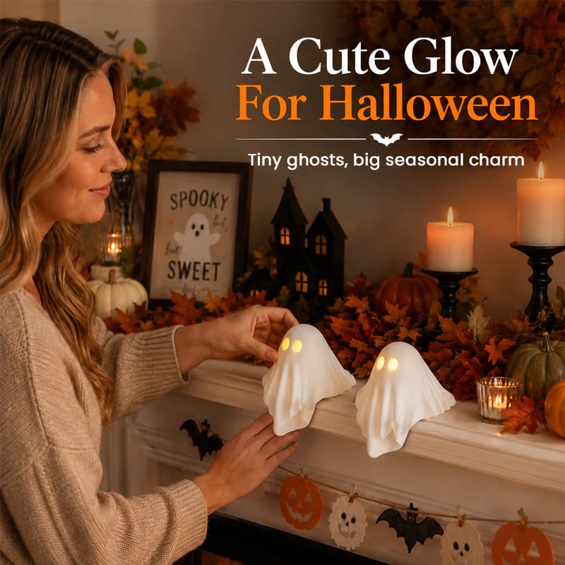 Luminous Ghost Ornament – Cute LED Halloween Tabletop Decor for Mantel, Shelf & Entryway
