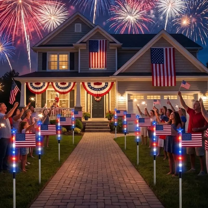 8 Solar American Flag Pathway Lights – Red, White & Blue Yard Glow for 250th Independence Celebration 🇺🇸
