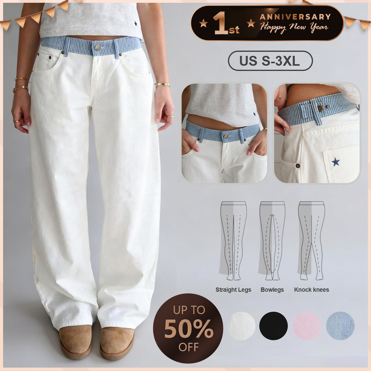 Adjustable Wide Leg Jeans (Buy 2 Free Shipping)