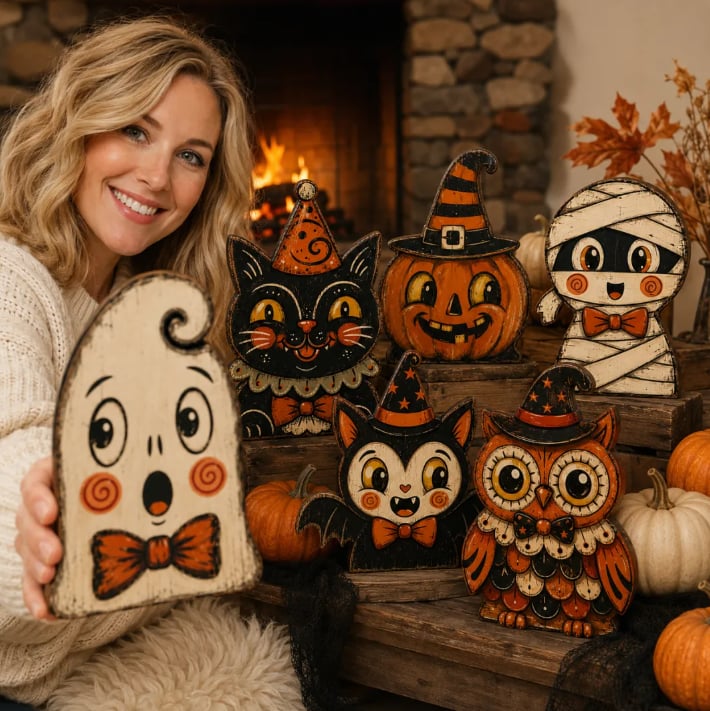 🎃Handmade Vintage Halloween Wooden Character Tabletop Decor