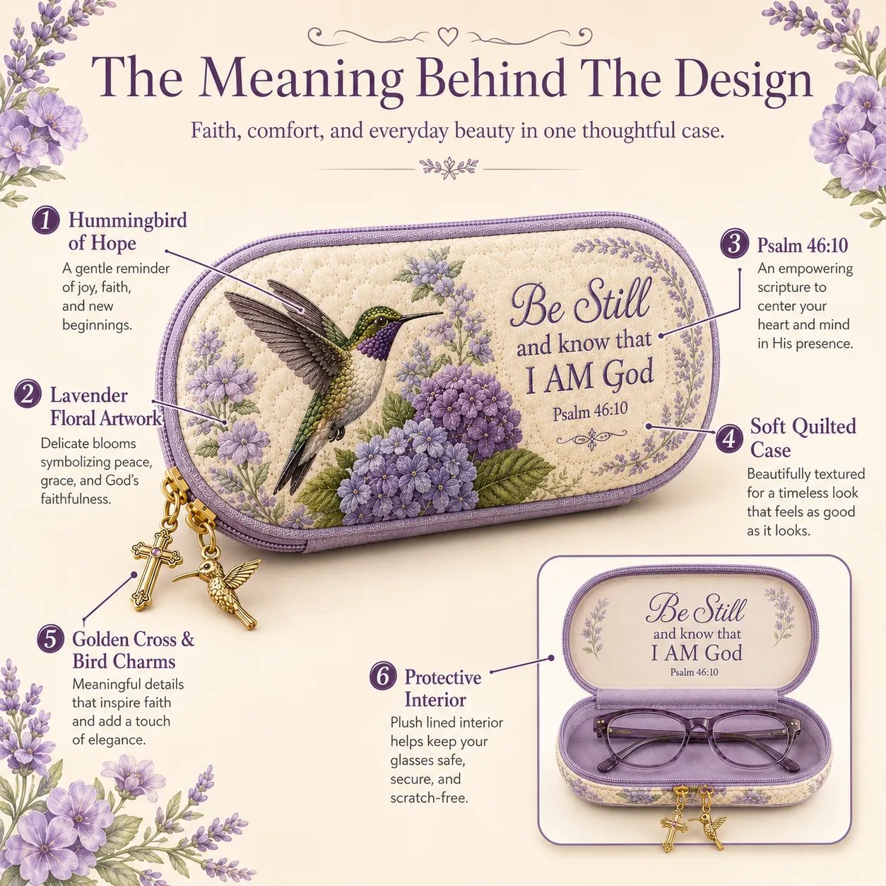 💜Be Still Hummingbird Quilted Glasses Case