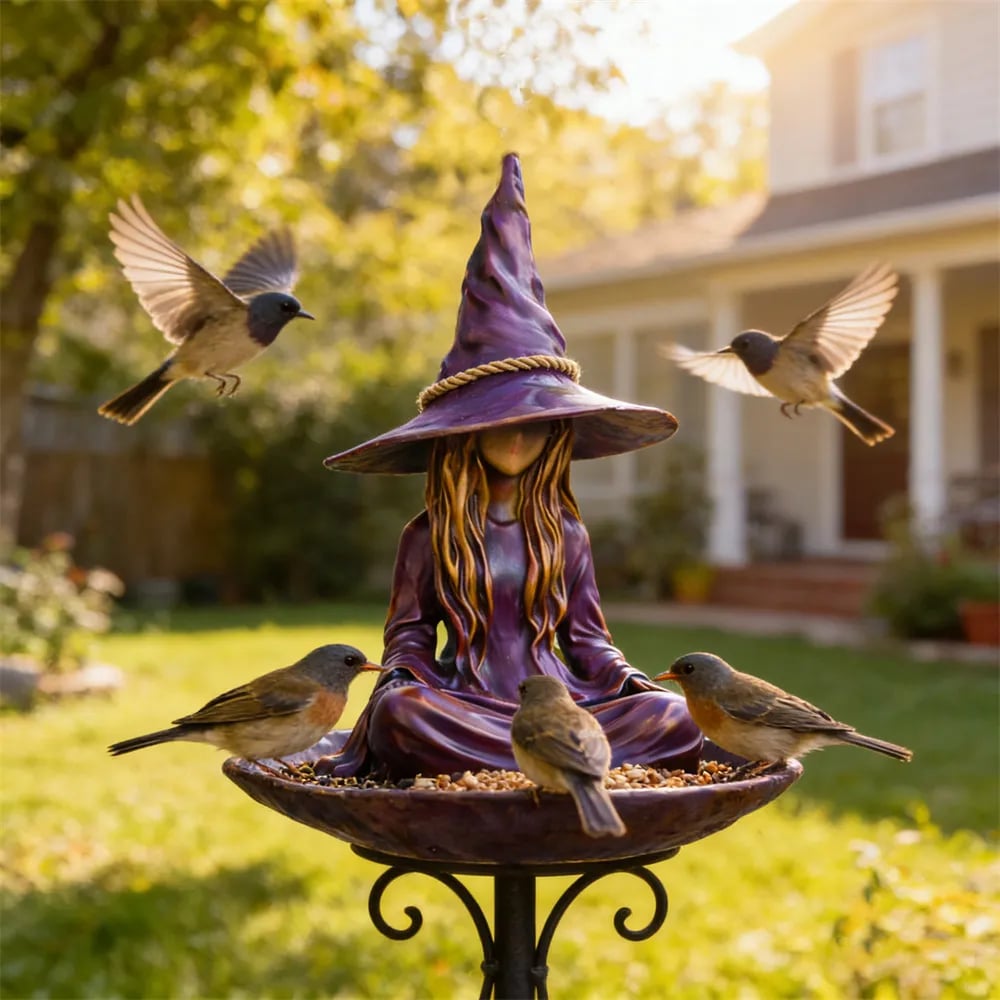 Meditating Witch Garden Bird Feeder