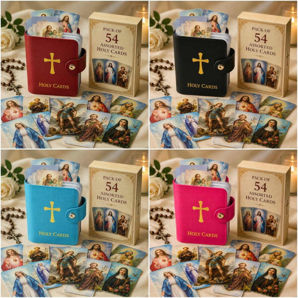 ✝️ Catholic Genuine Leather Holy Card Holder – Pocket Prayer Card Organizer with Snap Closure