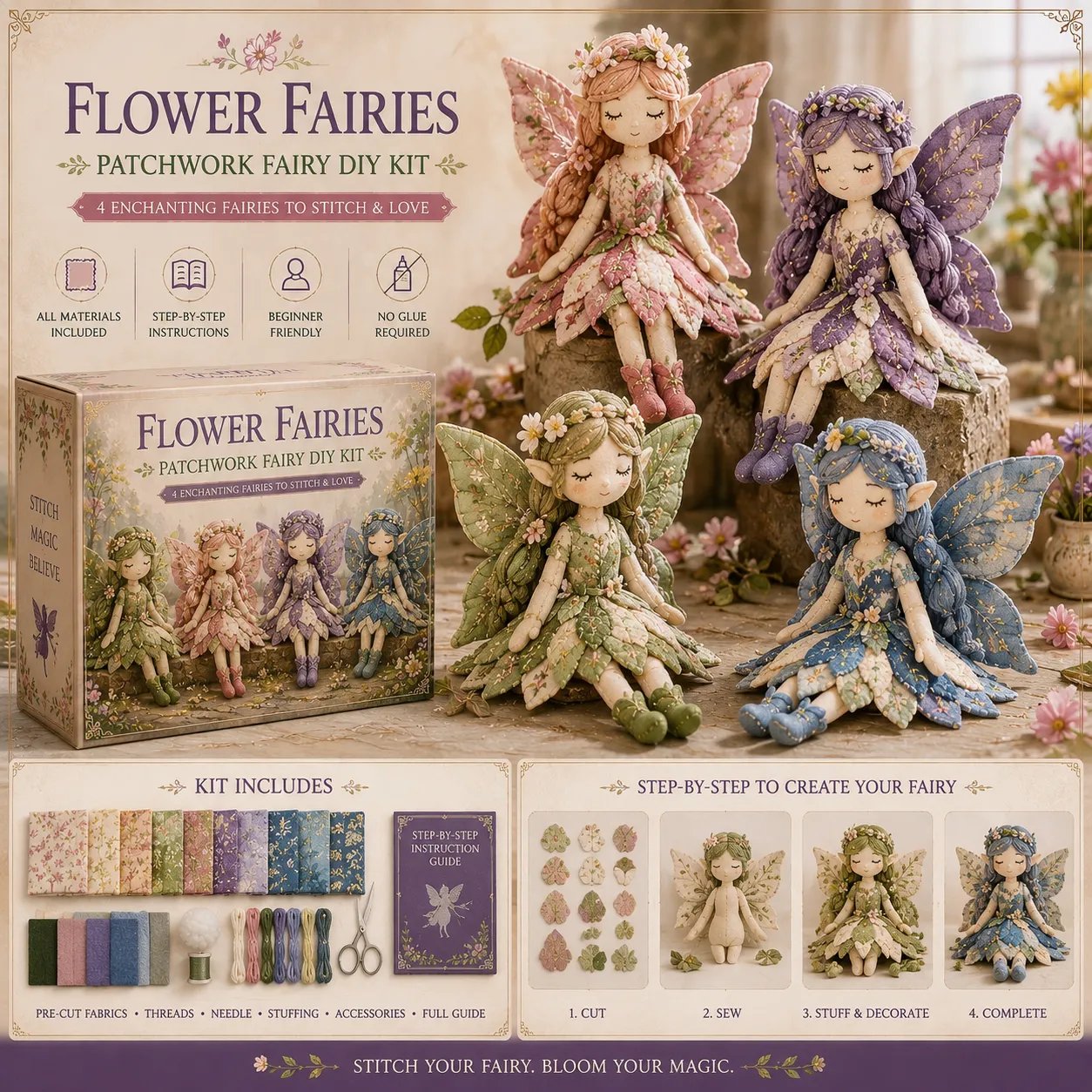 🧚A Fairy Tale You Can Stitch – DIY Patchwork Fairy Doll Collection🧵