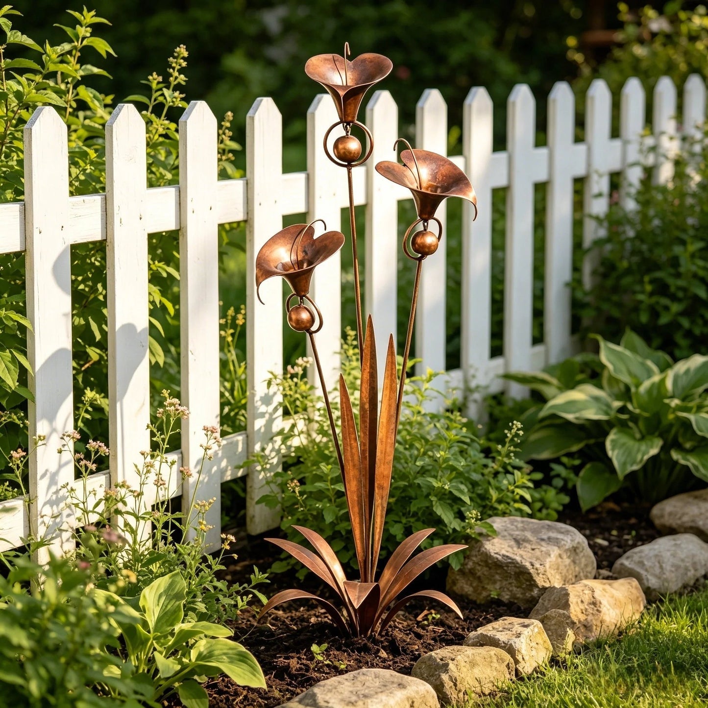 Copper Calla Lily Garden Stake with Bells – Elegant Outdoor Chime Decor 🌿
