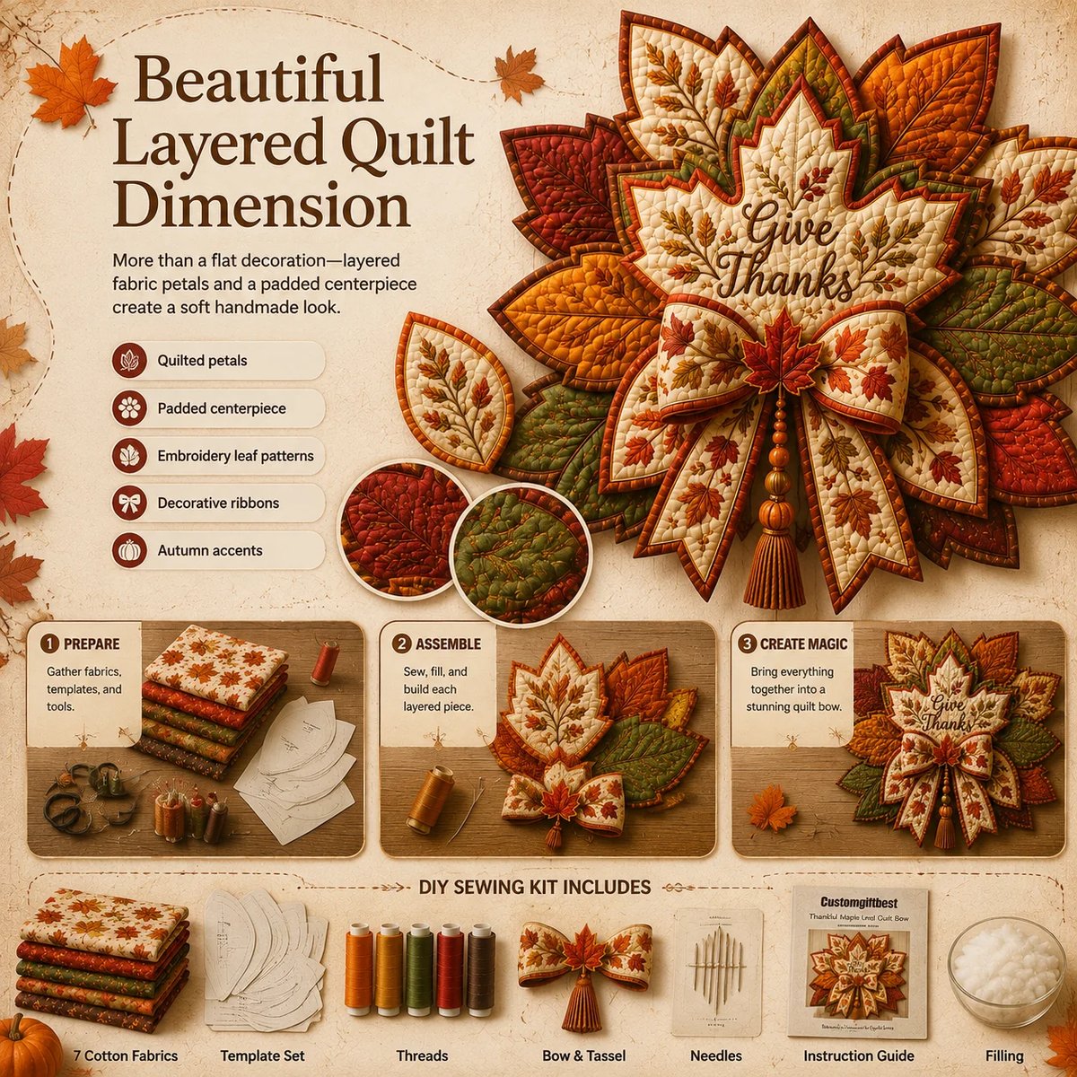 🍂 Thanksgiving Quilt Bow DIY Sewing Kit – Create A Cozy Thanksgiving Quilt Bow At Home