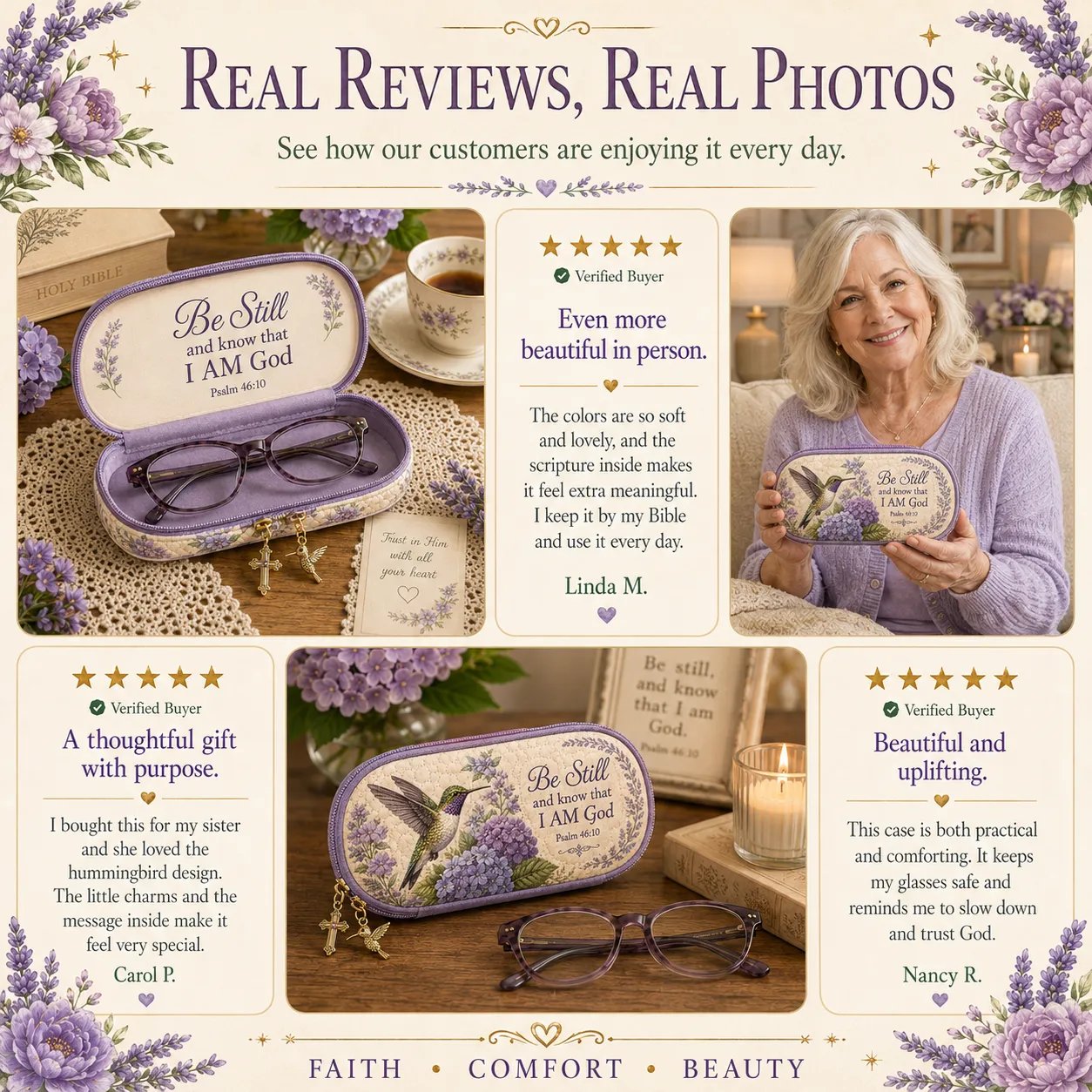 💜Be Still Hummingbird Quilted Glasses Case
