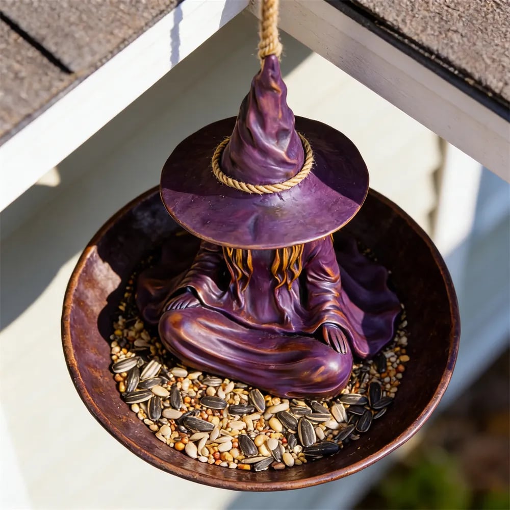 Meditating Witch Garden Bird Feeder