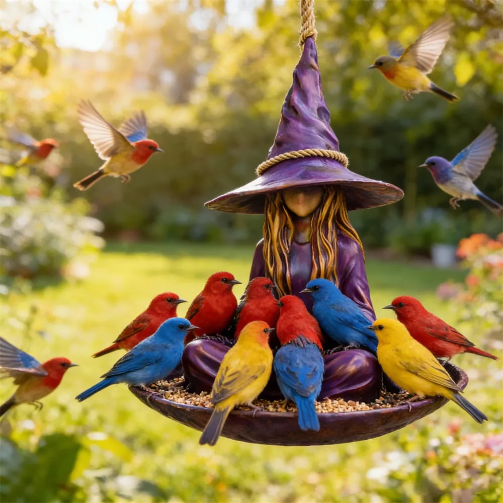 Meditating Witch Garden Bird Feeder