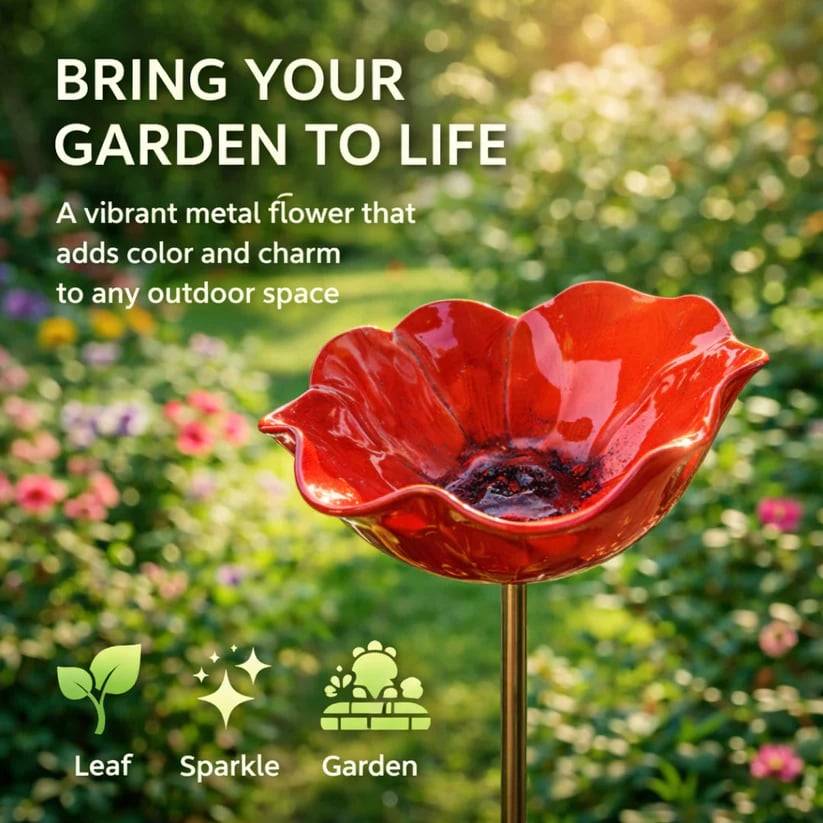 Handmade Metal Flower Garden Stake – Bird Bath & Outdoor Decor for Nature Lovers 🌸