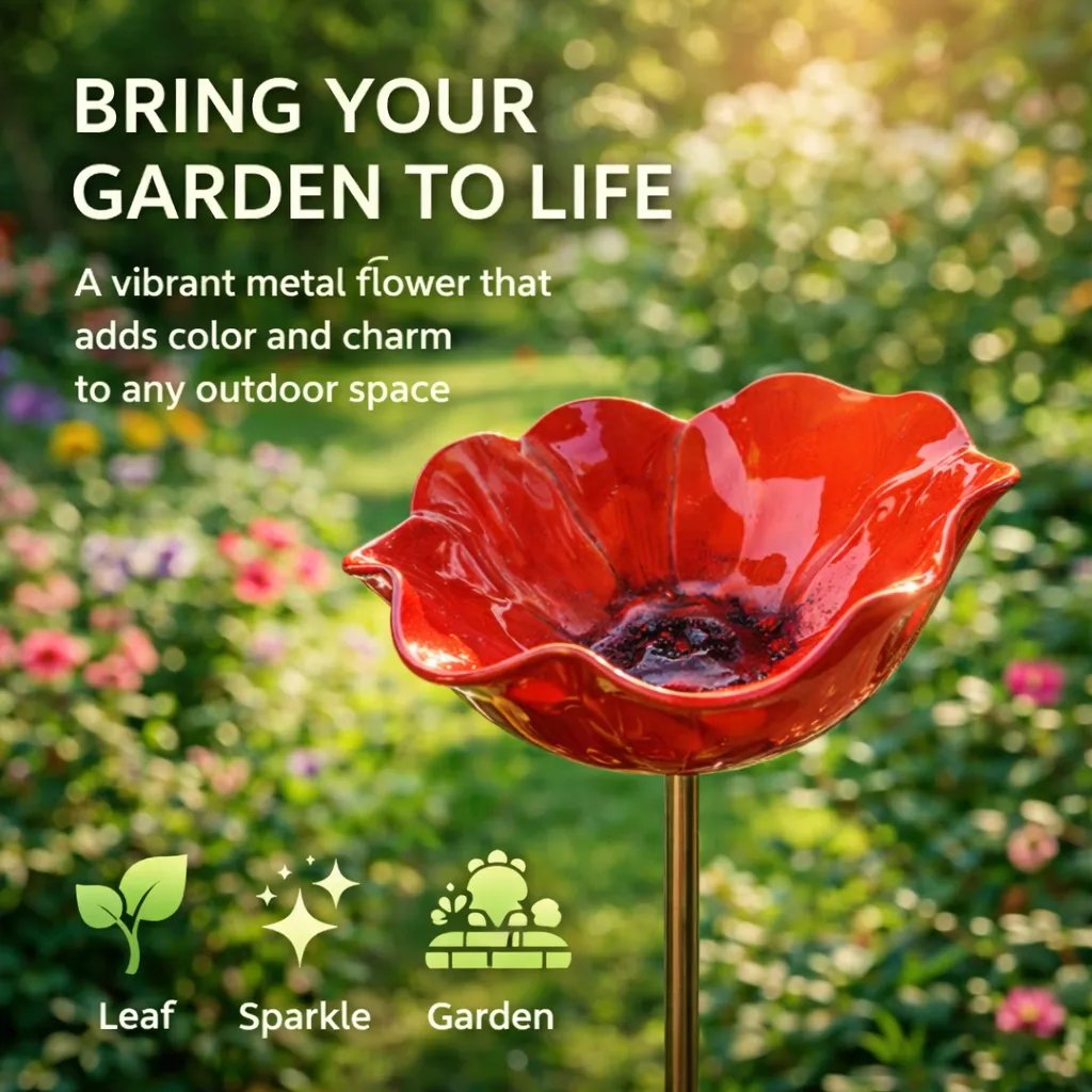Handmade Metal Flower Garden Stake – Bird Bath & Outdoor Decor for Nature Lovers 🌸