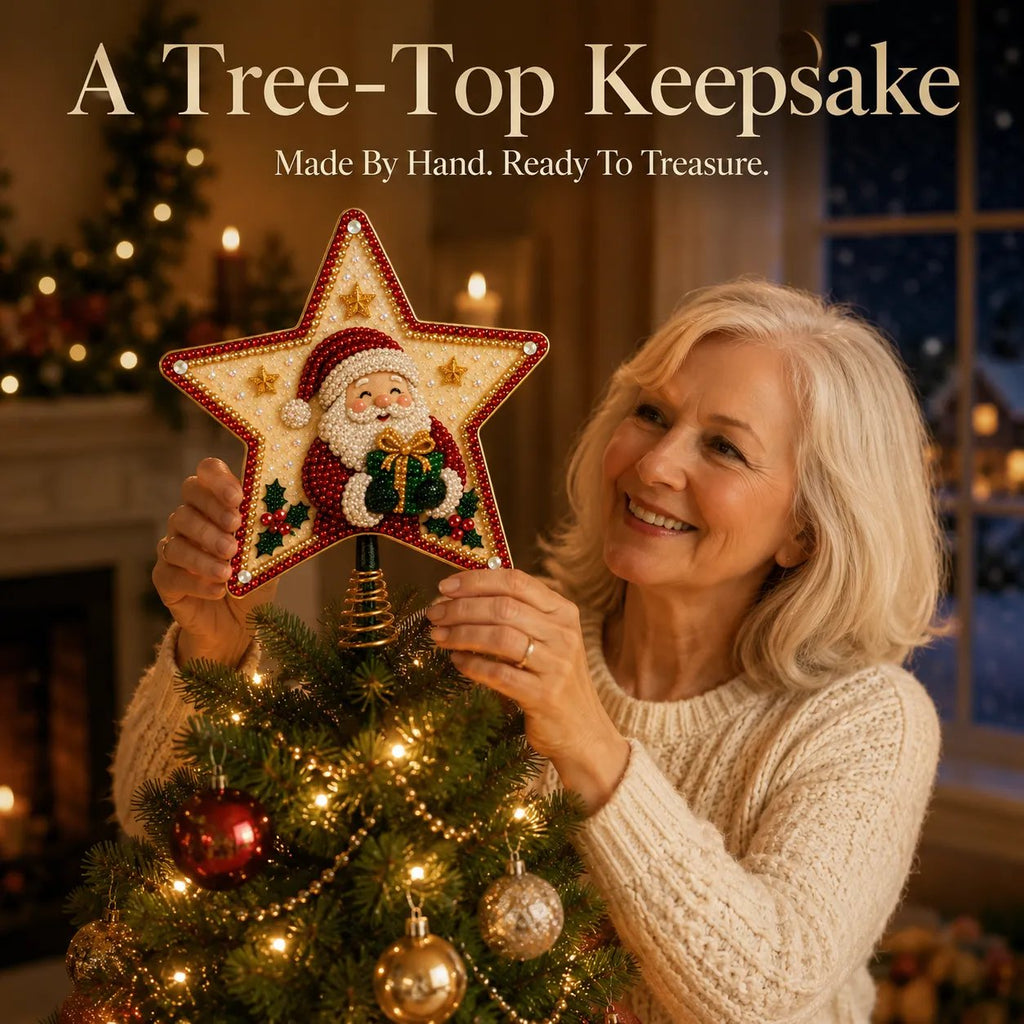 Christmas Pearl Diamond Art Tree Topper DIY Kit | Complete Set with Printed Base, Pearl & Crystal Pieces, Application Tools & Step-by-Step Guide Included 💕