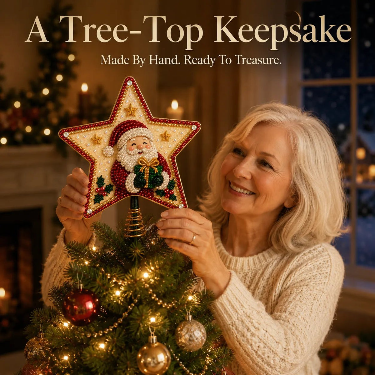 Christmas Pearl Diamond Art Tree Topper DIY Kit | Complete Set with Printed Base, Pearl & Crystal Pieces, Application Tools & Step-by-Step Guide Included 💕