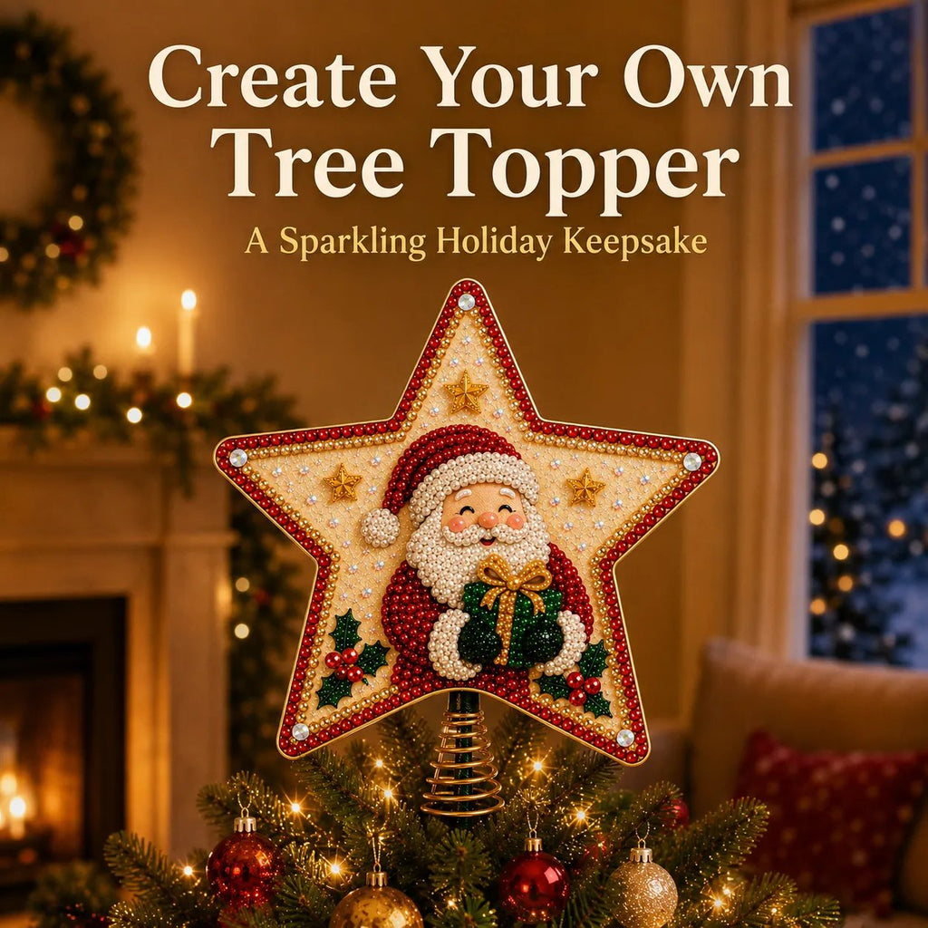 Christmas Pearl Diamond Art Tree Topper DIY Kit | Complete Set with Printed Base, Pearl & Crystal Pieces, Application Tools & Step-by-Step Guide Included 💕