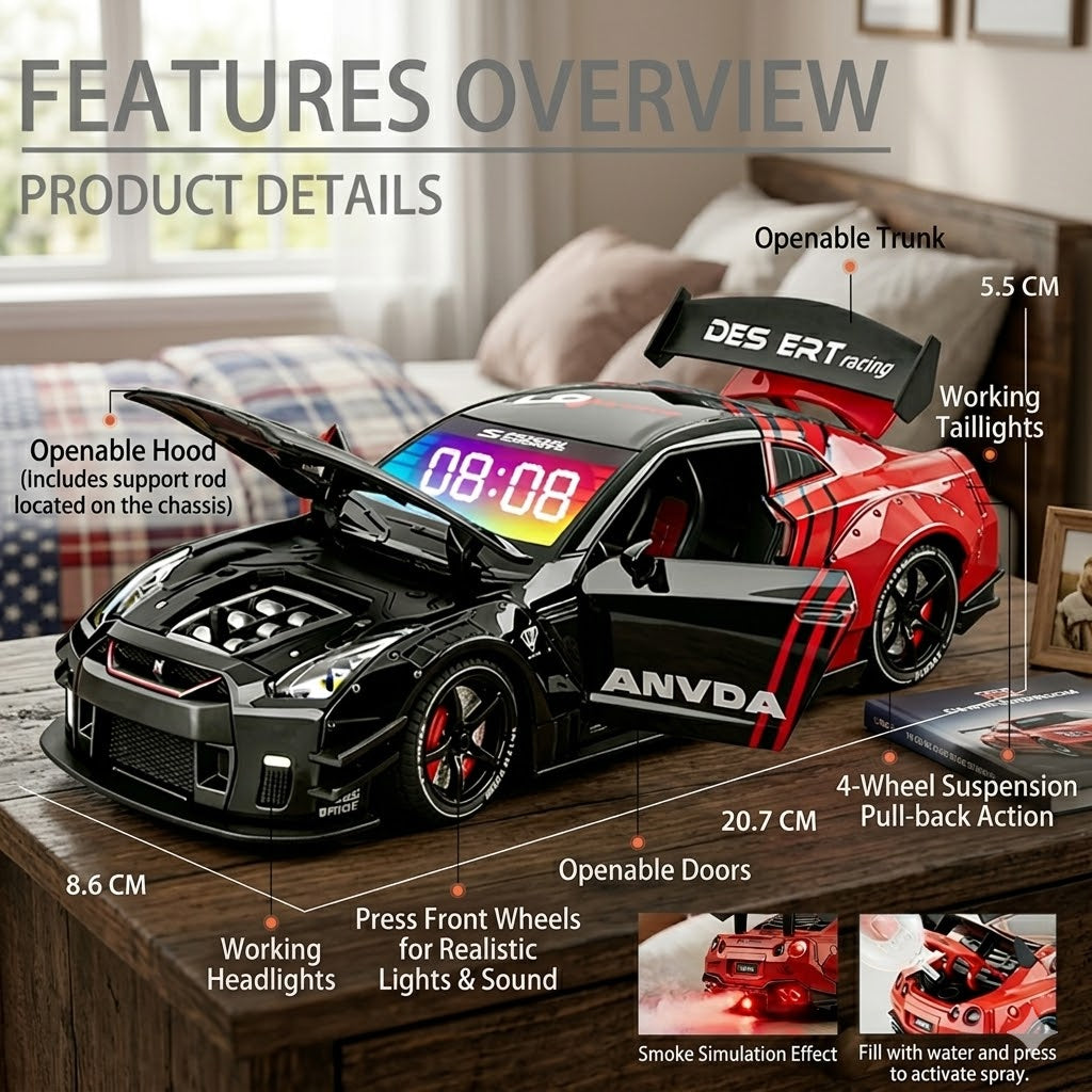 🏎️ 2026 Upgrade Hypercar Alarm Clock - Realistic Engine Revving & Motion Light Effects