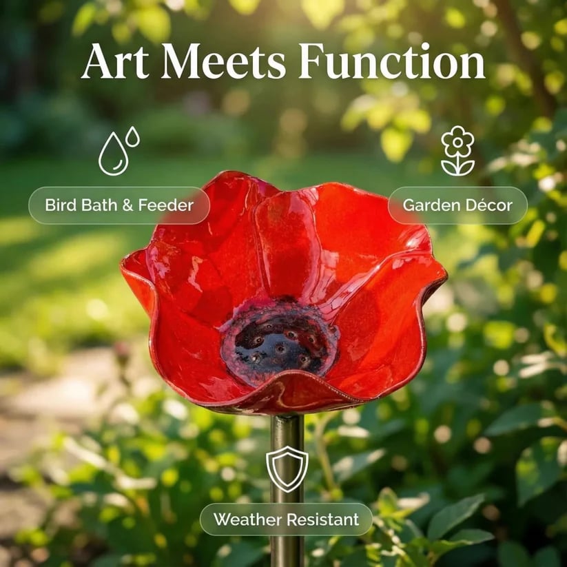Handmade Metal Flower Garden Stake – Bird Bath & Outdoor Decor for Nature Lovers 🌸