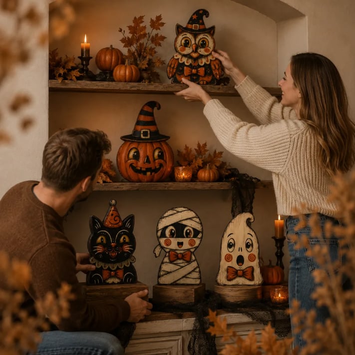 🎃Handmade Vintage Halloween Wooden Character Tabletop Decor