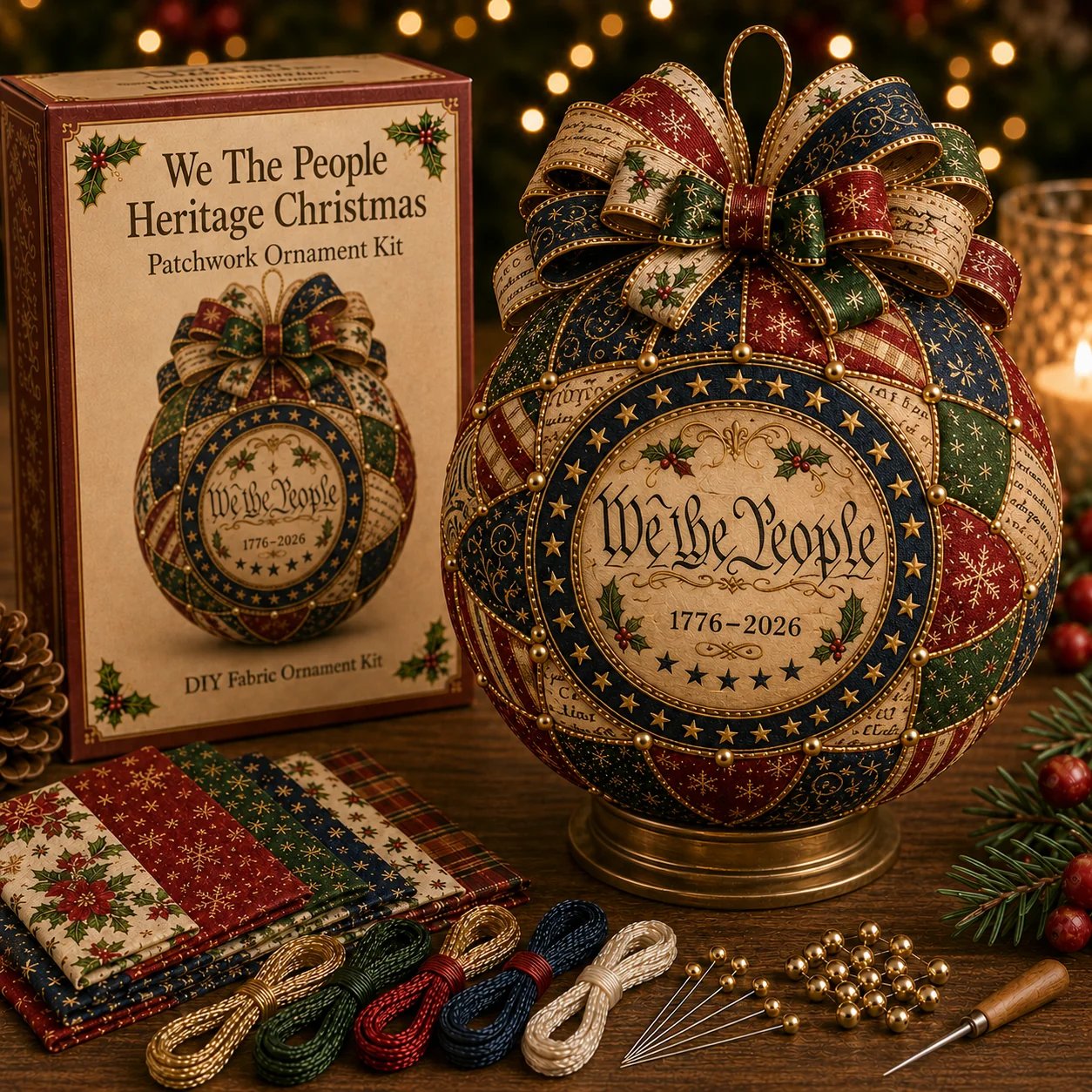 ❤️Beginner-Friendly🎄 USA 250th Anniversary Christmas Patchwork Ornament DIY Kit
