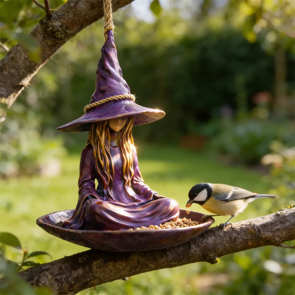 Meditating Witch Garden Bird Feeder