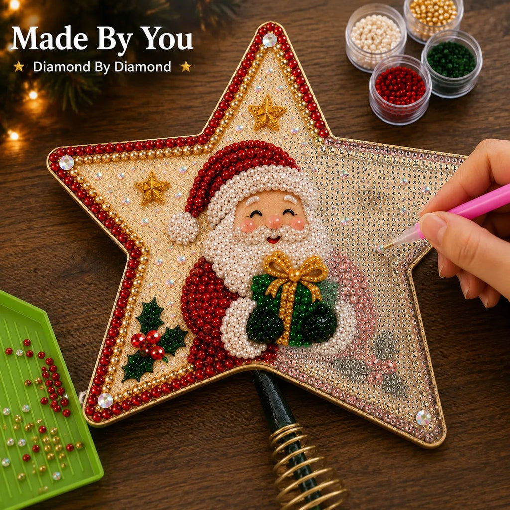 Christmas Pearl Diamond Art Tree Topper DIY Kit | Complete Set with Printed Base, Pearl & Crystal Pieces, Application Tools & Step-by-Step Guide Included 💕