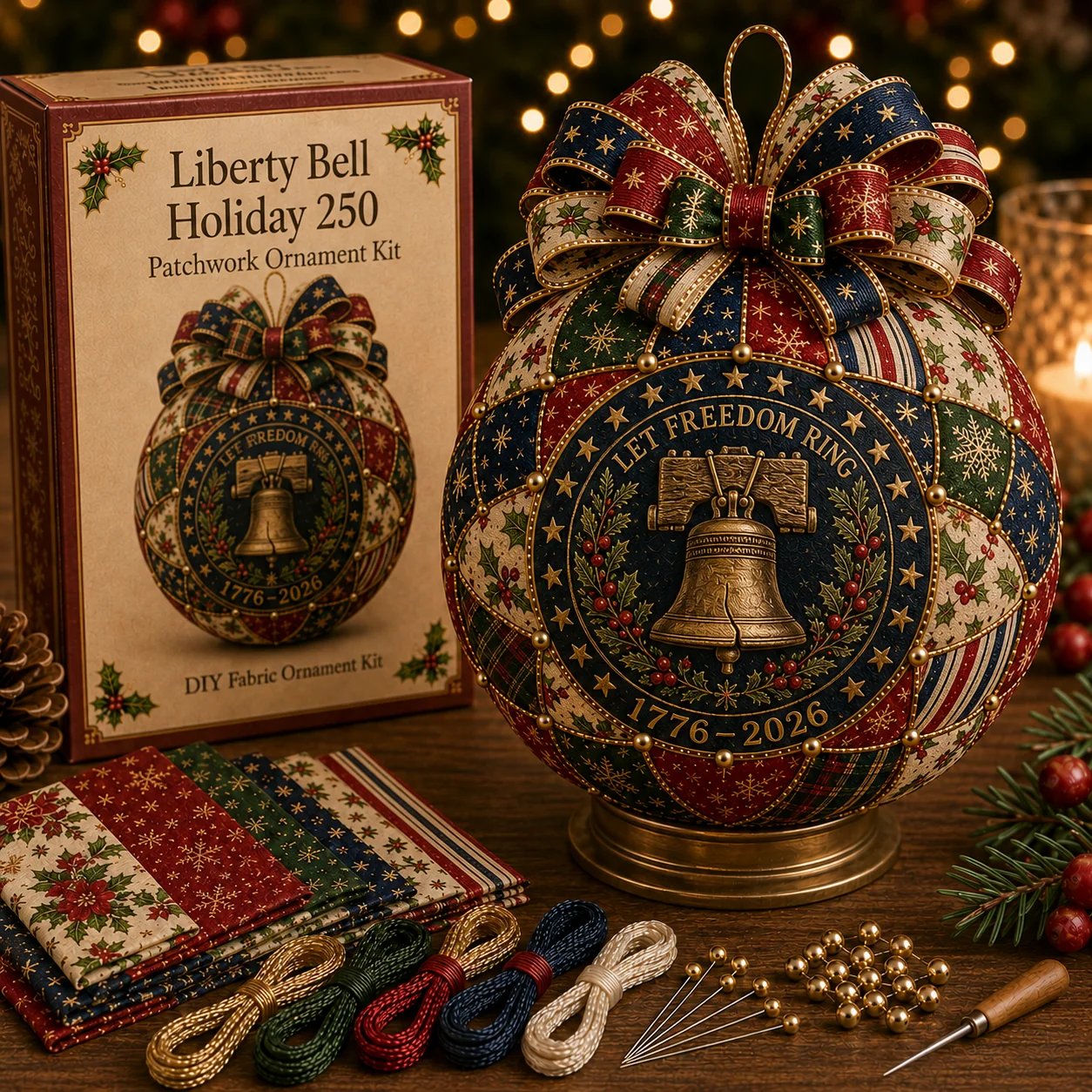 ❤️Beginner-Friendly🎄 USA 250th Anniversary Christmas Patchwork Ornament DIY Kit