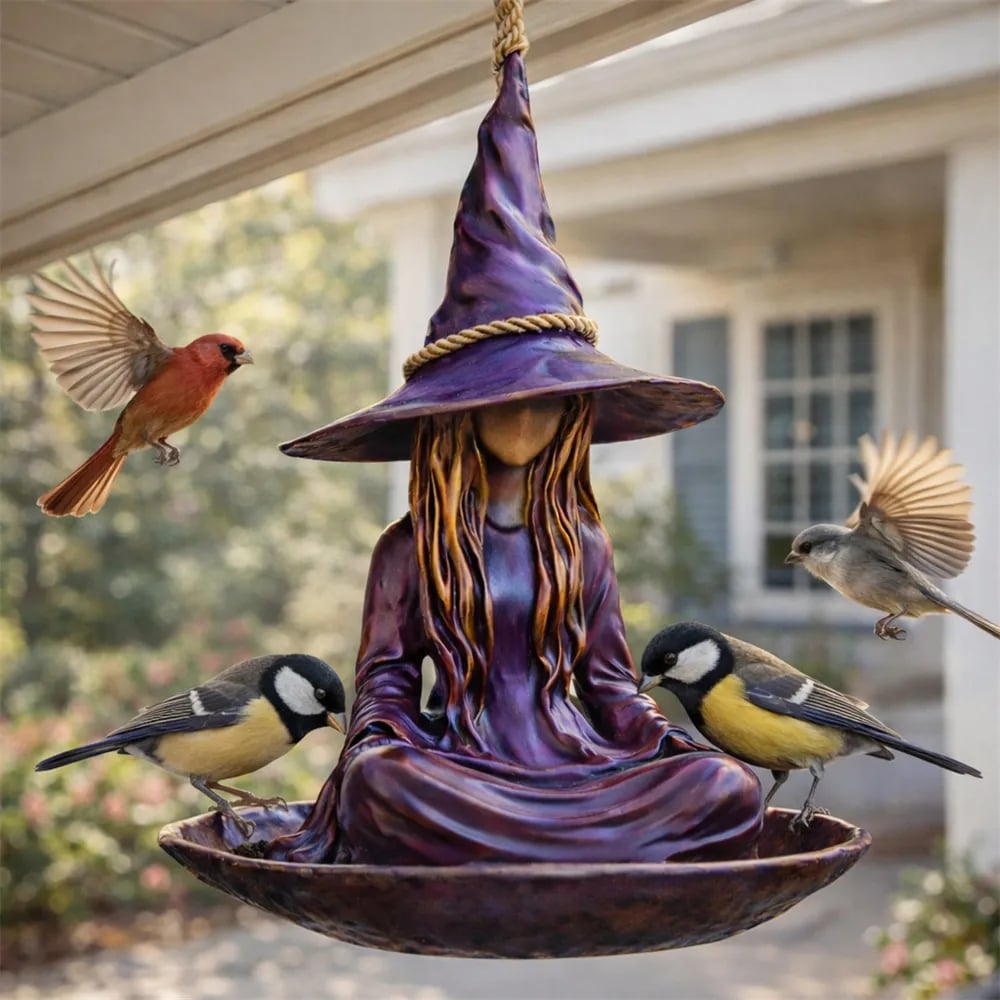 Meditating Witch Garden Bird Feeder