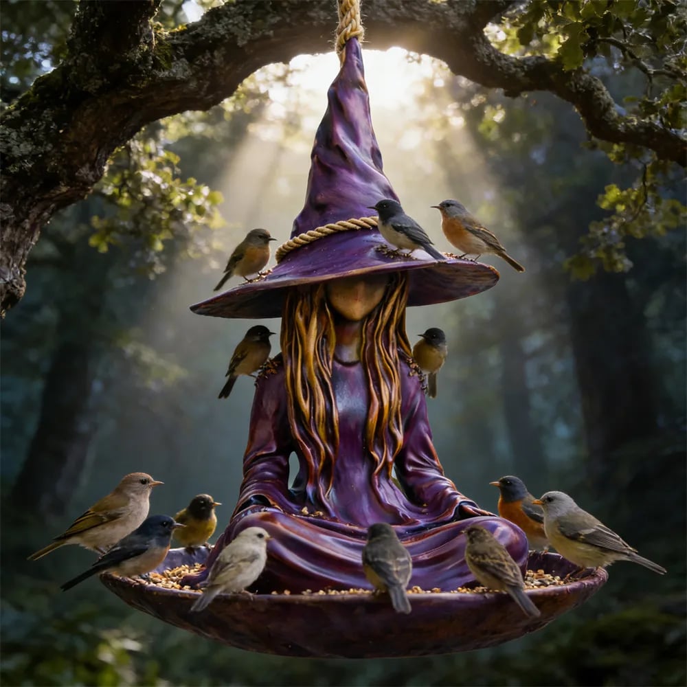 Meditating Witch Garden Bird Feeder