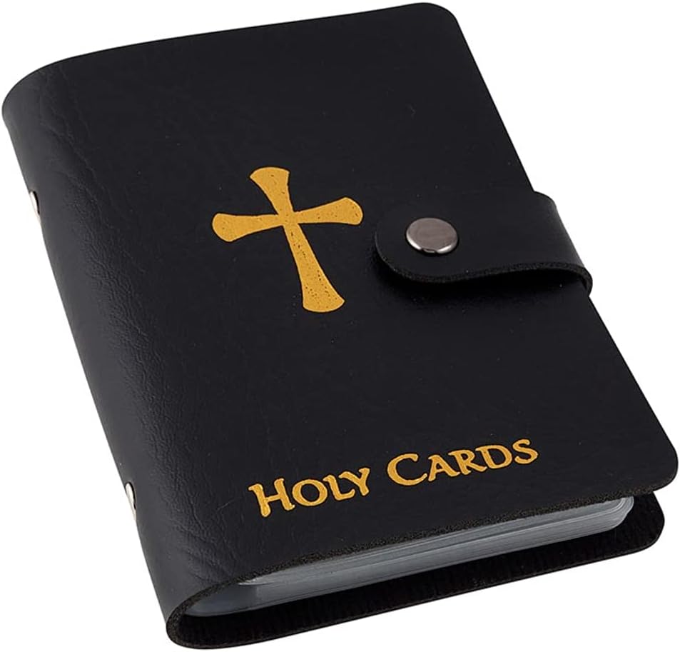 ✝️ Catholic Genuine Leather Holy Card Holder – Pocket Prayer Card Organizer with Snap Closure