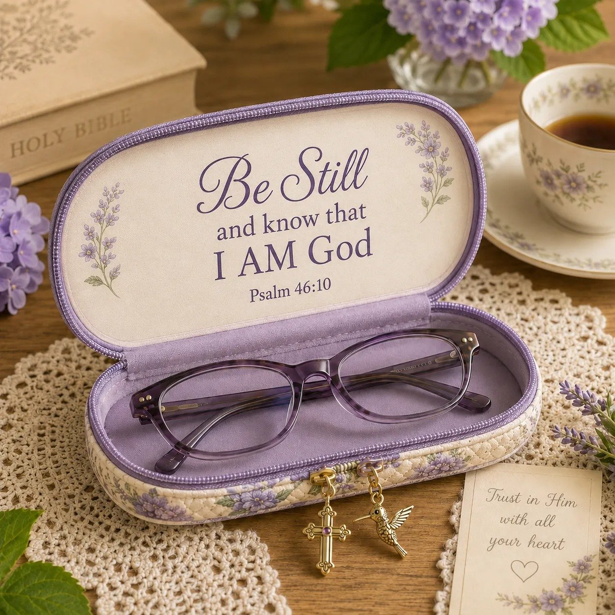 💜Be Still Hummingbird Quilted Glasses Case