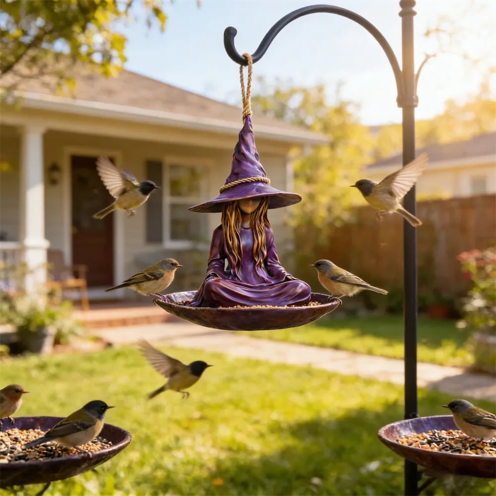 Meditating Witch Garden Bird Feeder