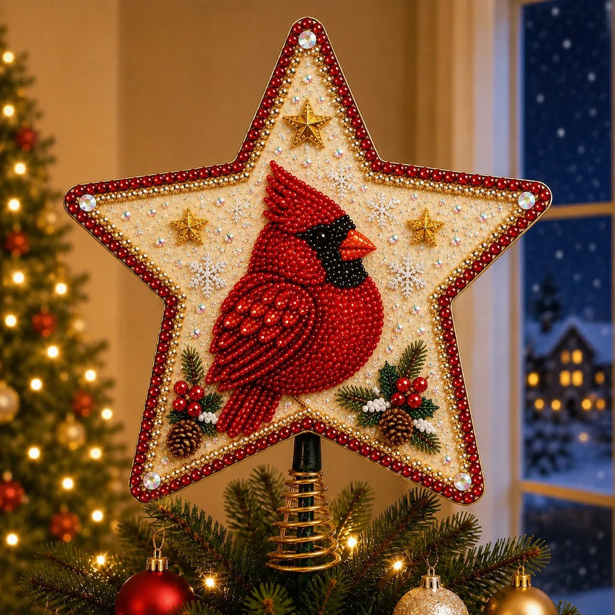 Christmas Pearl Diamond Art Tree Topper DIY Kit | Complete Set with Printed Base, Pearl & Crystal Pieces, Application Tools & Step-by-Step Guide Included 💕