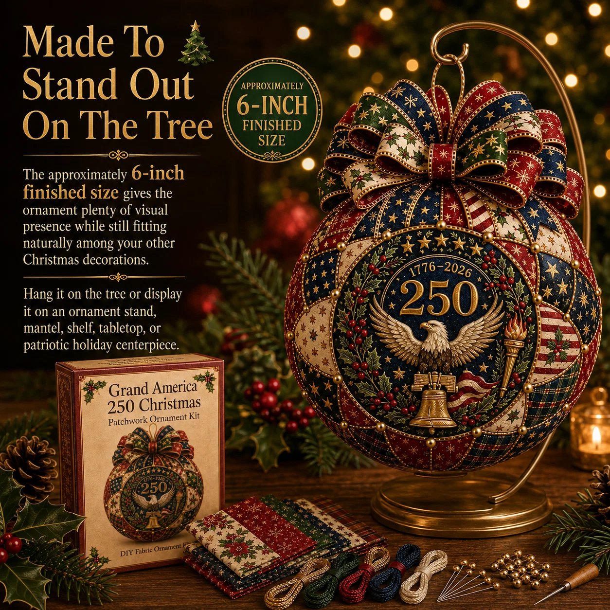 ❤️Beginner-Friendly🎄 USA 250th Anniversary Christmas Patchwork Ornament DIY Kit