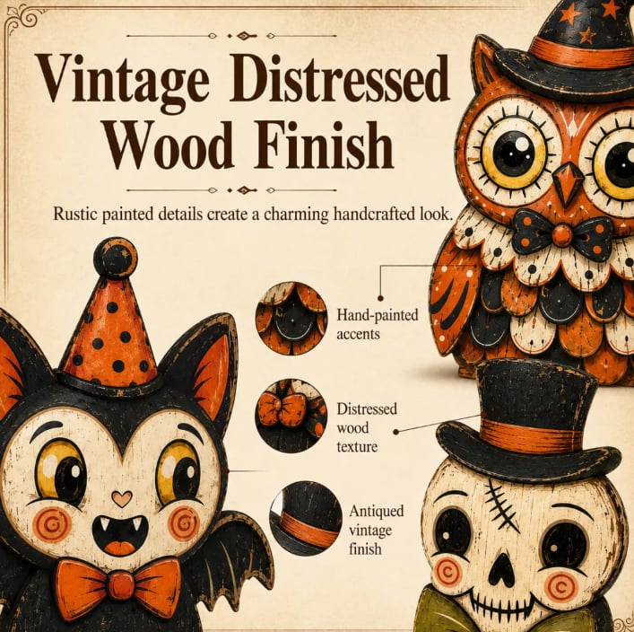 🎃Handmade Vintage Halloween Wooden Character Tabletop Decor