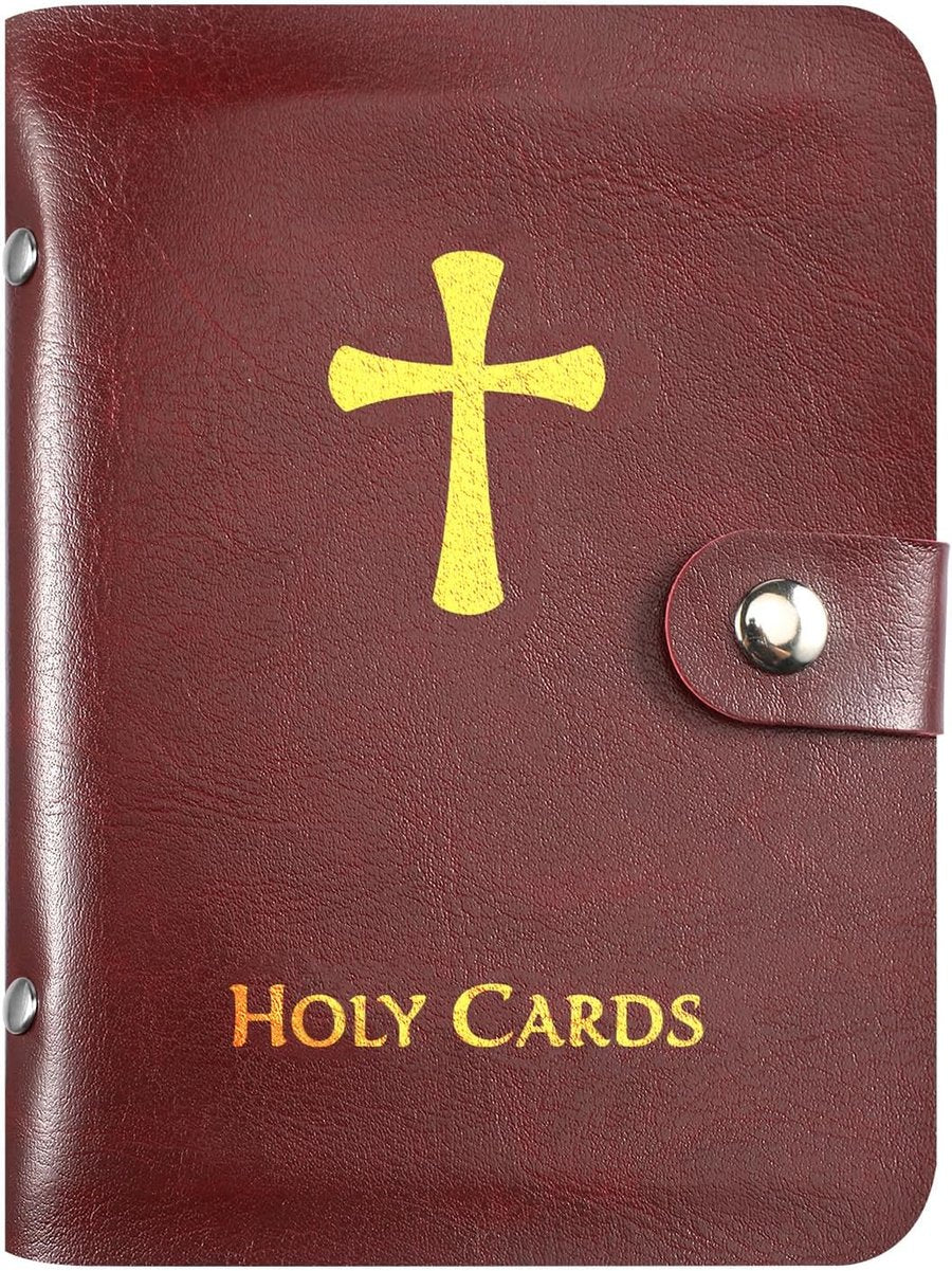 ✝️ Catholic Genuine Leather Holy Card Holder – Pocket Prayer Card Organizer with Snap Closure