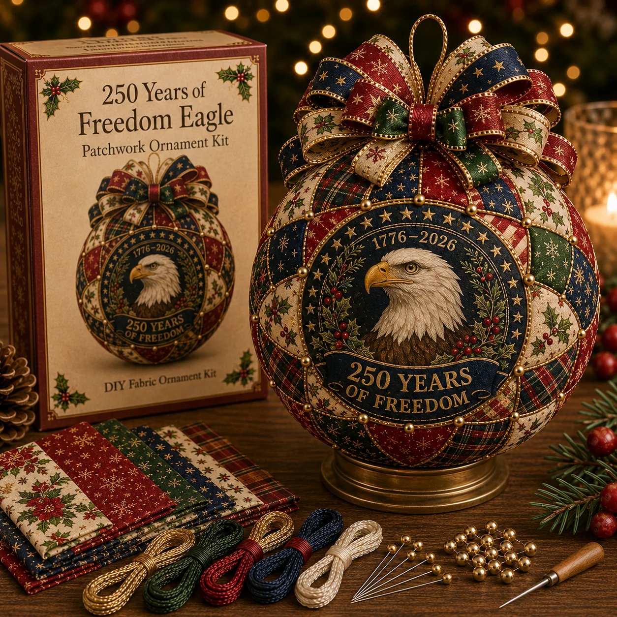 ❤️Beginner-Friendly🎄 USA 250th Anniversary Christmas Patchwork Ornament DIY Kit