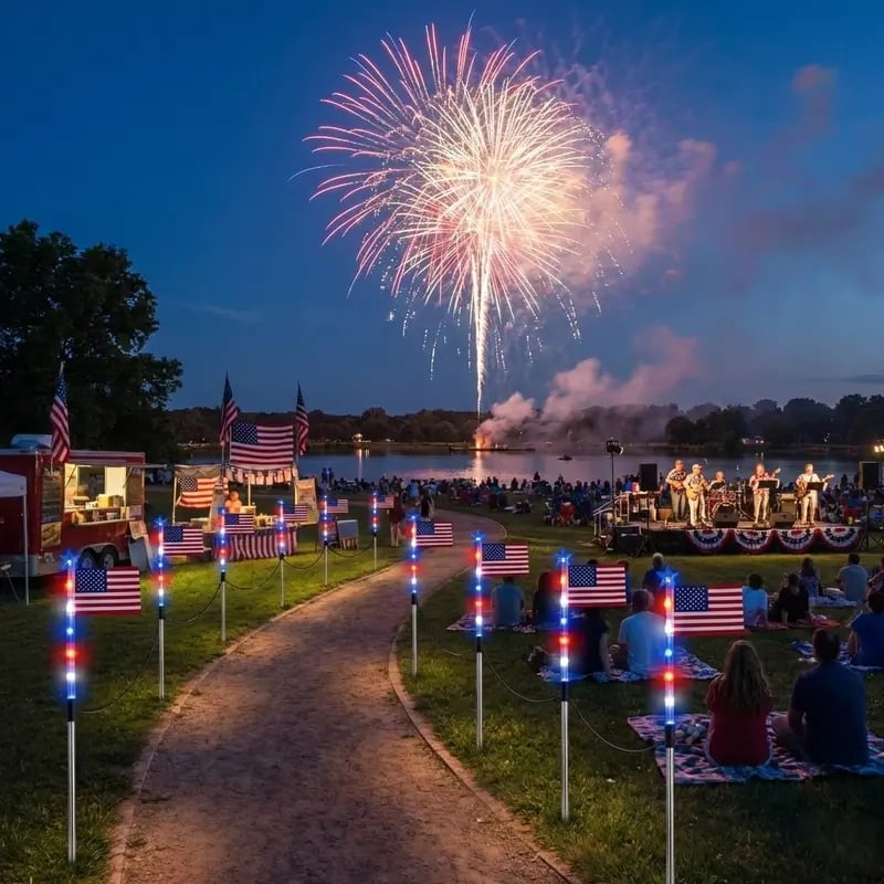 8 Solar American Flag Pathway Lights – Red, White & Blue Yard Glow for 250th Independence Celebration 🇺🇸